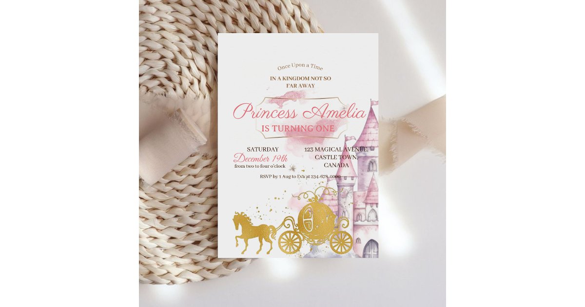 Princess 1st Birthday Party Pink & Gold Invitation | Zazzle