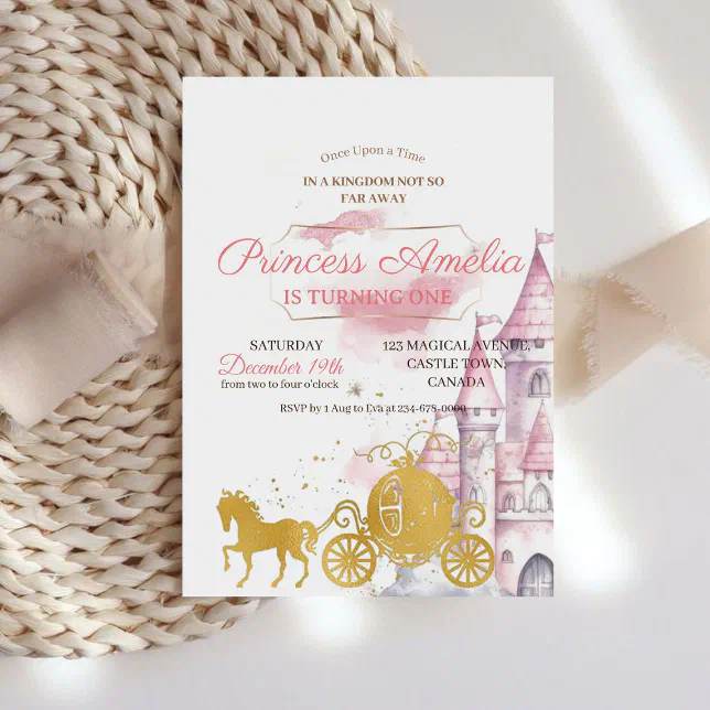 Princess 1st Birthday Party Pink & Gold Invitation | Zazzle