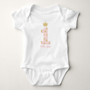 Princess 1st First Birthday Pink and Gold Baby Bodysuit