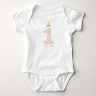 Princess 1st First Birthday Pink and Gold Baby Bodysuit