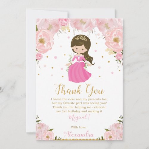Princess 1st First Birthday Pink Blush Floral Thank You Card