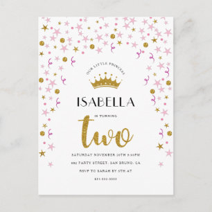 Princess 2nd Birthday Gold & Pink Confetti Invitation Postcard