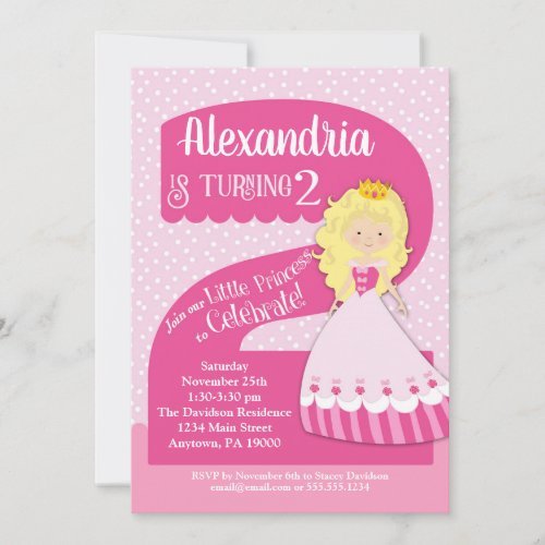 Princess 2nd Birthday Invitation Blonde Girl