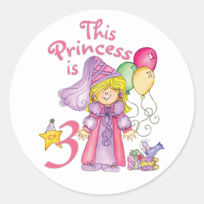 Princess 3rd Birthday Classic Round Sticker Zazzle Com