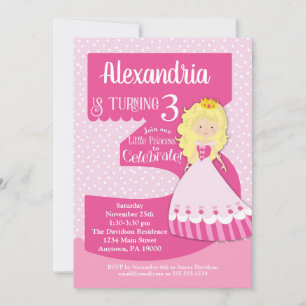 Princess 3rd Birthday Invitation Blonde Girl