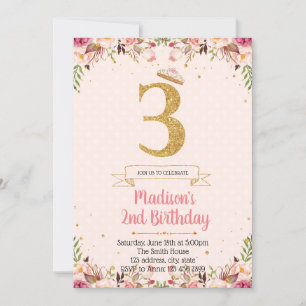 Princess 3rd birthday party invitation card