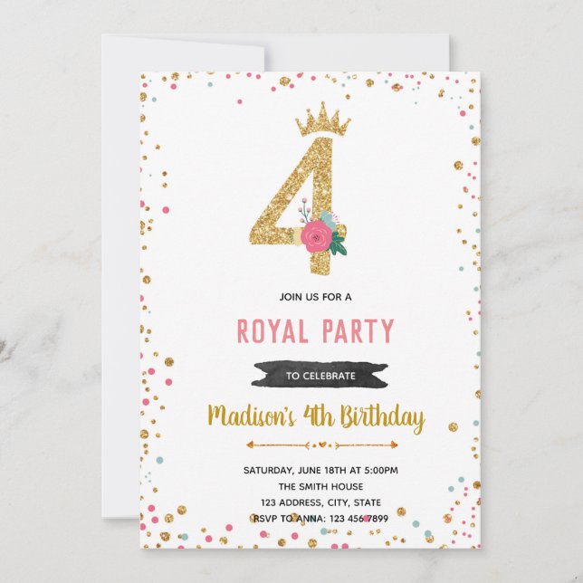 Princess 4th birthday invitation (Front)