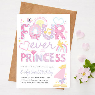 Princess 4th Party, Four Ever a Princess Birthday  Invitation