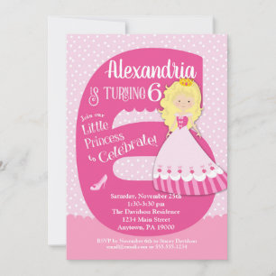 Princess 6th Birthday Invitation Blonde Girl