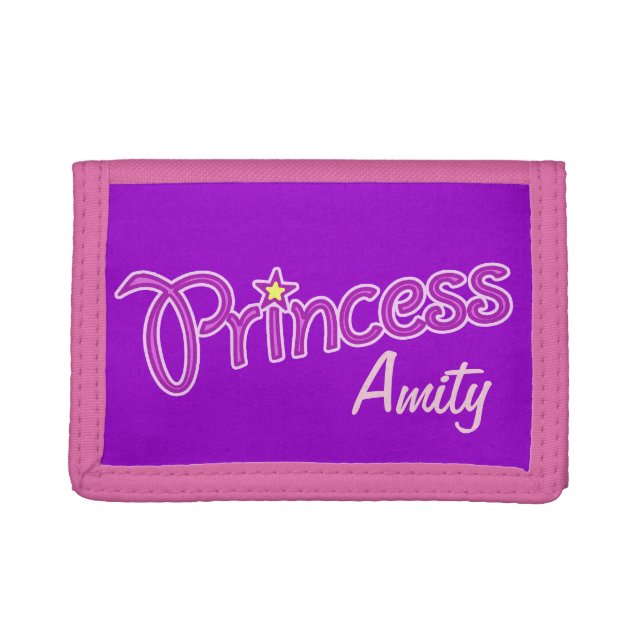 Princess add your own name girls kids purse tri-fold wallet (Front)