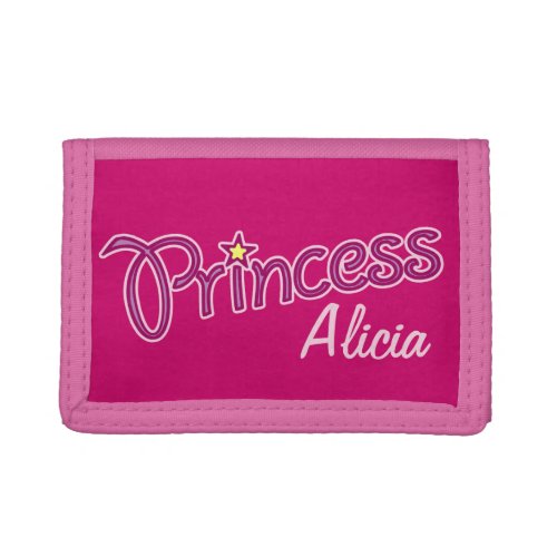 Princess add your own name girls kids purse trifold wallet