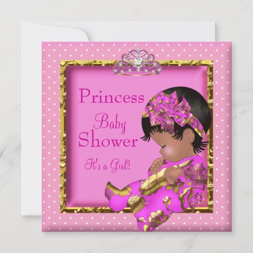 Princess African American Baby Shower Pink Invitation