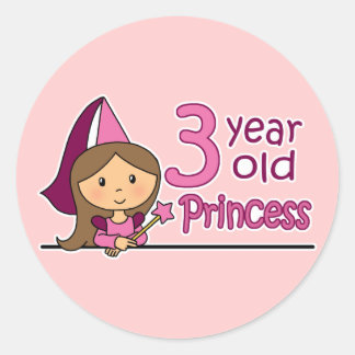 Princess Age 3 Classic Round Sticker