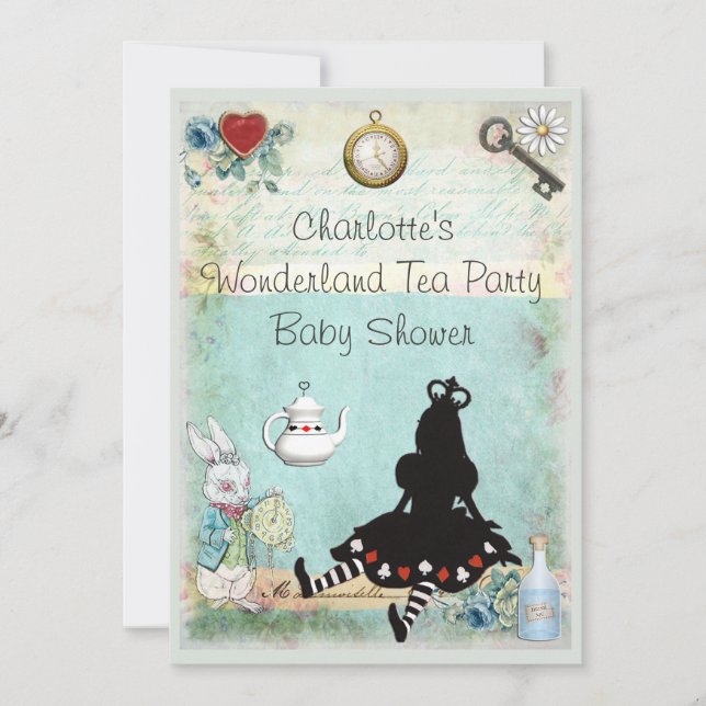 Princess Alice in Wonderland Tea Party Baby Shower Invitation (Front)