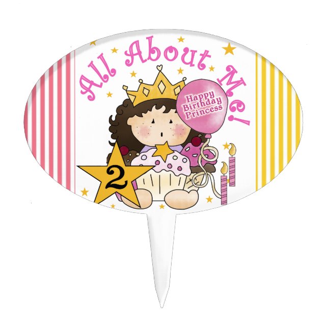 Princess All About Me 2nd Birthday Cake Topper (Front)