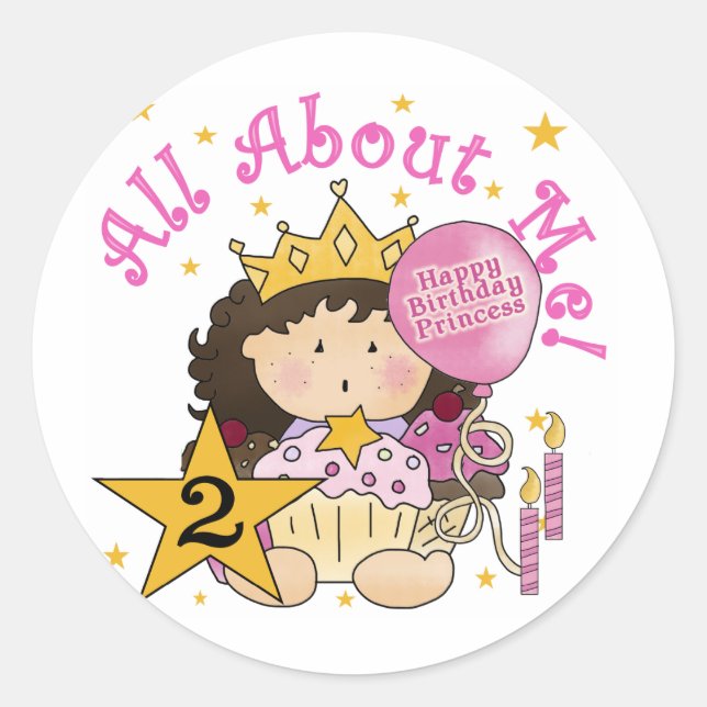 Princess All About Me 2nd Birthday Classic Round Sticker (Front)