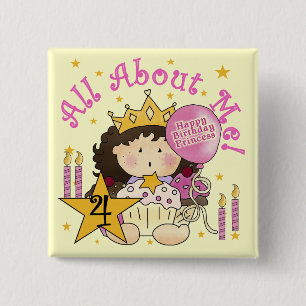 Princess All About Me 4th Birthday Tshirts Button