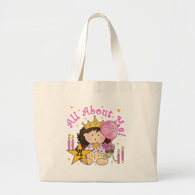 Princess All About Me 4th Birthday Tshirts Large Tote Bag (Front)
