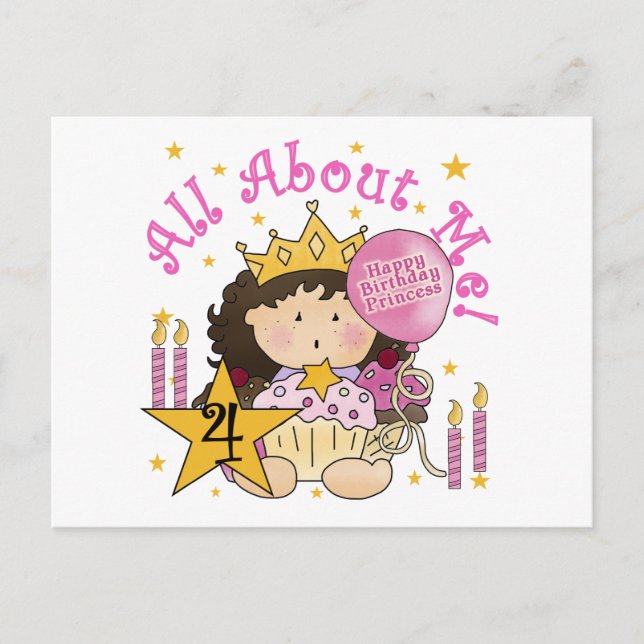 Princess All About Me 4th Birthday Tshirts Postcard (Front)