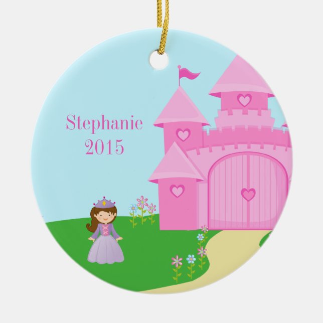 Princess and castle girl's personalized ornament (Front)