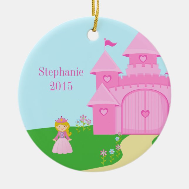 Princess and castle girl's personalized ornament (Front)