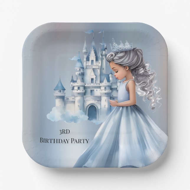 Princess and Castle Is Turning 3 Birthday Party Paper Plates (Front)