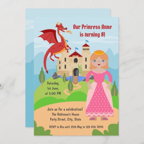 Princess and Dragon Girl Birthday Party  Invitation