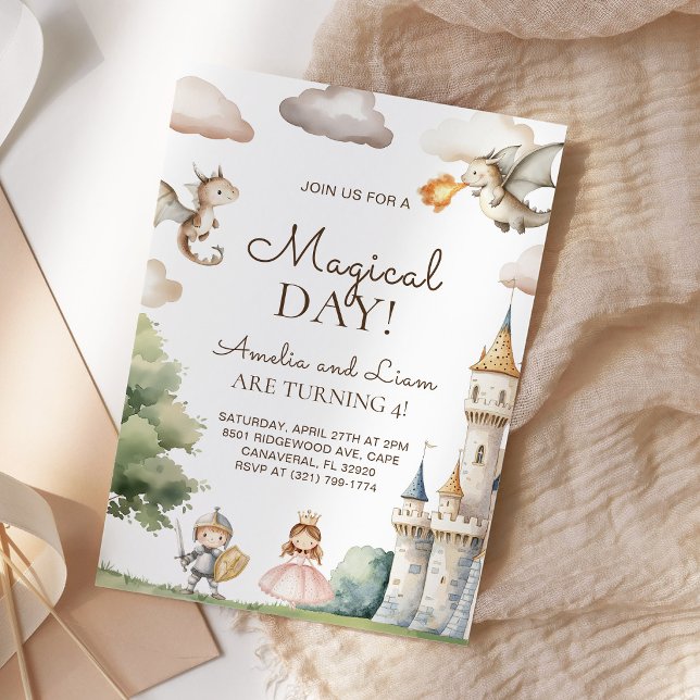 Princess and Dragon Joint Birthday Party Invitation (Creator Uploaded)