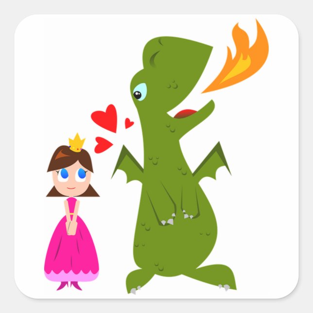 Princess and Dragon Square Sticker (Front)