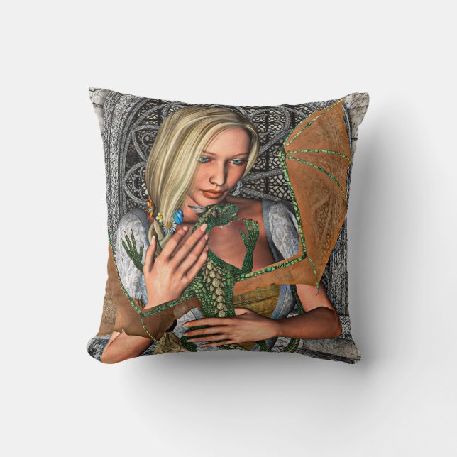 Princess and Dragon Throw Pillow (Front)