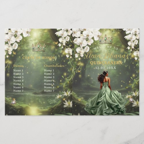 Princess and Frog Sage Green Quinceanera Program