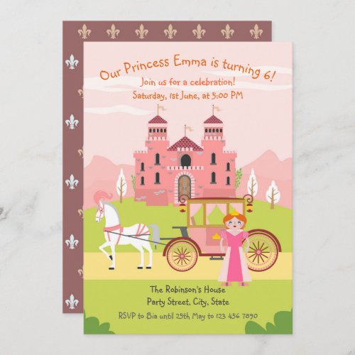 Princess and her royal carriage Birthday Party   I Invitation