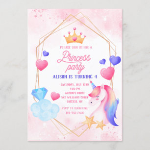 Princess and Her Unicorn Birthday Party Invitation