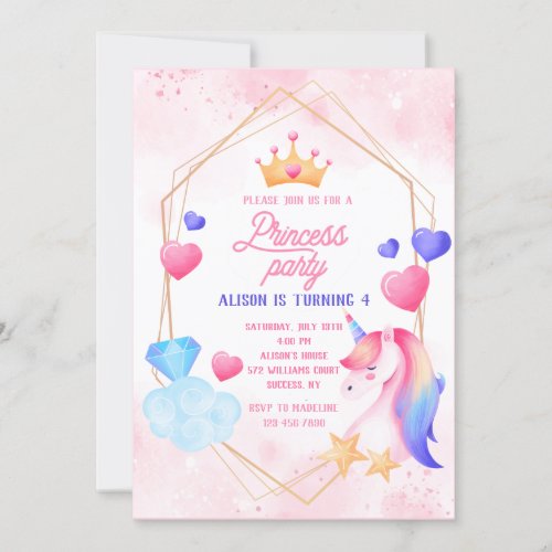 Princess and Her Unicorn Birthday Party Invitation
