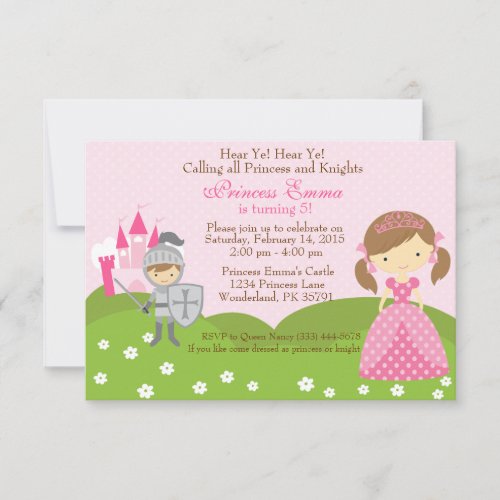 Princess and Knight birthday invitation