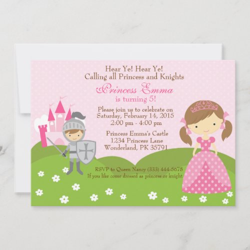 Princess and Knight birthday invitation