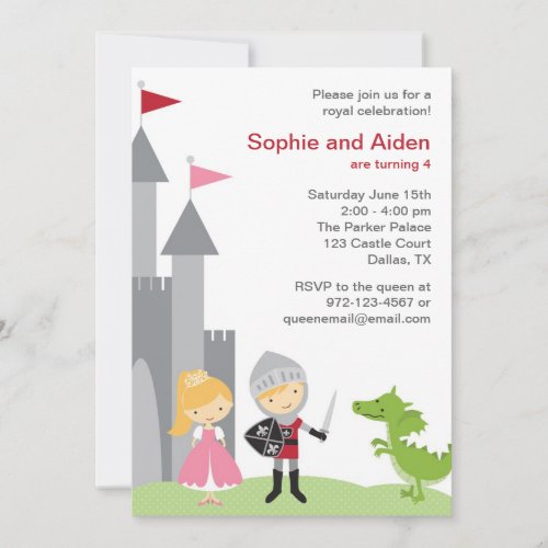 Princess and Knight Birthday Invitations