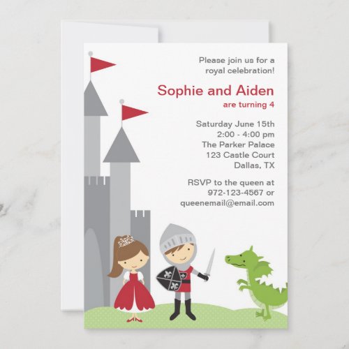 Princess and Knight Birthday Invitations