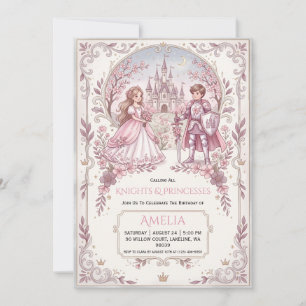 princess and knight birthday party invitations