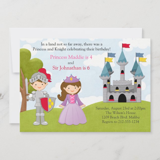 Princess and Knight Joint Birthday Party Invitation (Front)