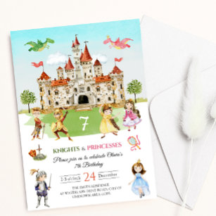 Princess and Knight Magical Dragon Kids Birthday Invitation