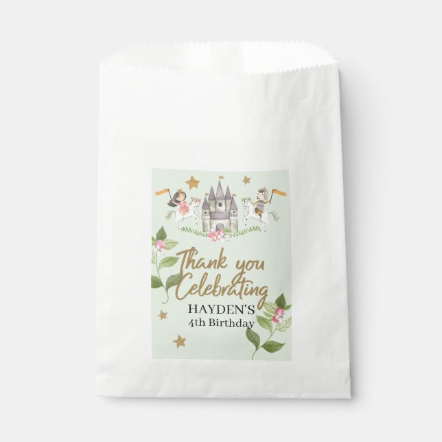 Princess and Knight party, Princess, kids Birthday Favor Bag (Front)