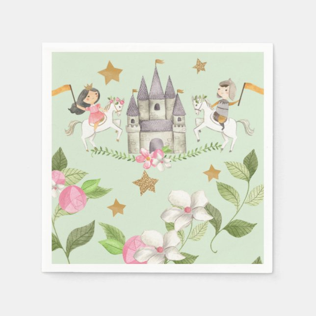Princess and Knight party, Princess, kids Birthday Napkins (Front)