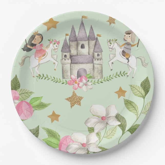Princess and Knight party, Princess, kids Birthday Paper Plates (Front)