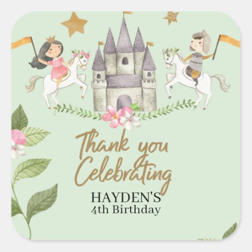 Princess and Knight party Princess kids Birthday Square Sticker