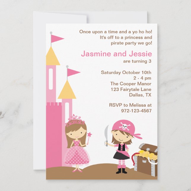 Princess and Pink Pirate Invitations (Front)