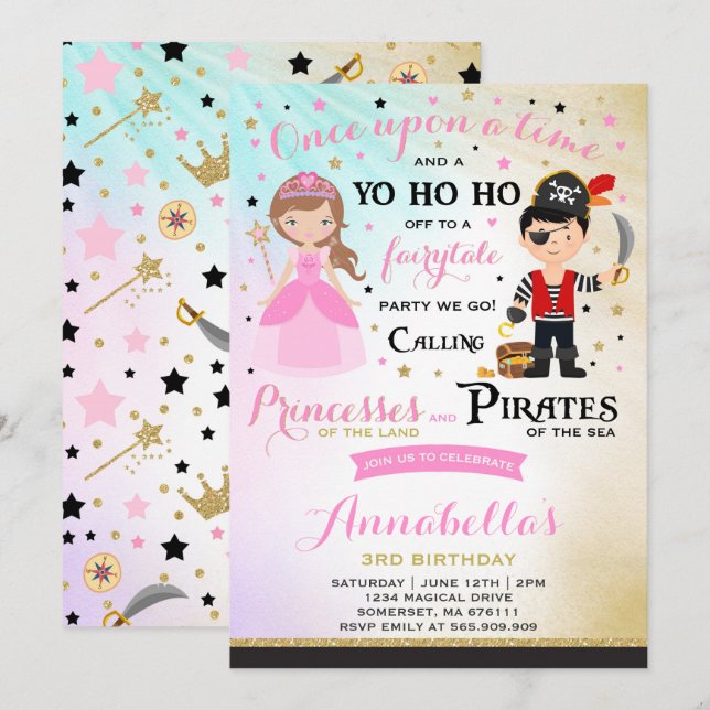 Princess And Pirate Birthday Invitation (Front/Back)