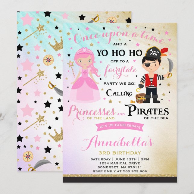 Princess And Pirate Birthday Invitation (Front/Back)