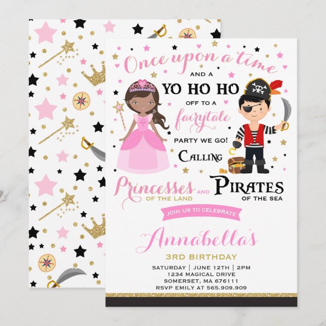 Princess And Pirate Birthday Invitation (Front/Back)