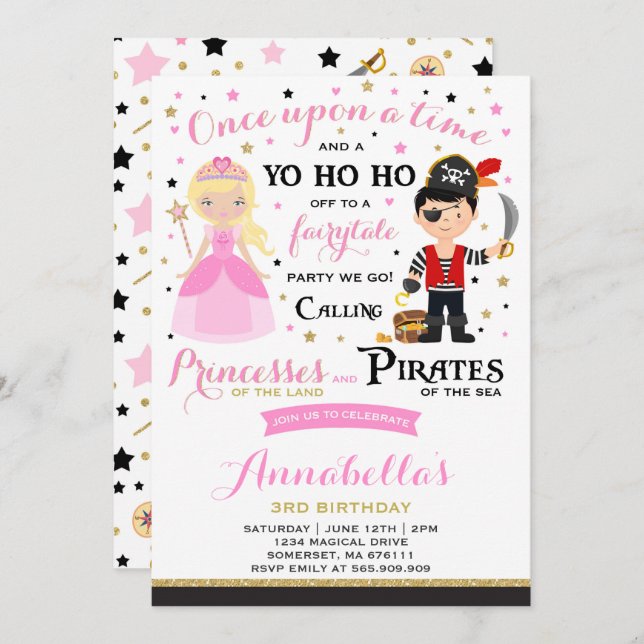 Princess And Pirate Birthday Invitation (Front/Back)